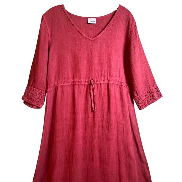 Vtg 90s Y2K Stamp Maxi‎ Dress Long Sleeve Travel Lagenlook Maroon Cottagecore M - Picture 9 of 16